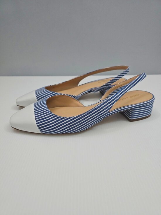 Veronica Beard Cecile Slingback Pump Womens 9 Denim Blue White Stripe Cap Toe